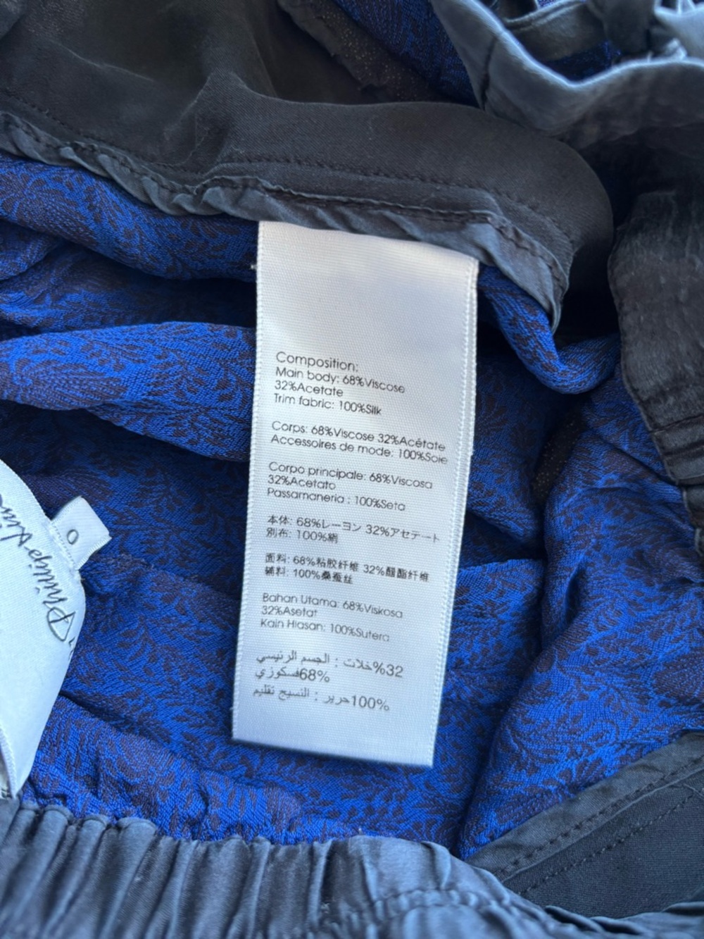 3.1 Philip Lim Damask Blue Florals and Black 100% Silk Trim Shorts - Picture 7 of 8